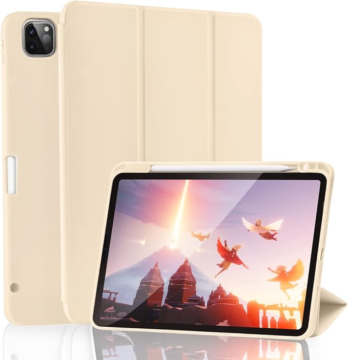SIWENGDE Cases for iPad Pro 12.9 Case 6th/5th/4th Generation (2022/2021/2020) with Pencil Holder [Apple Pencil Wireless Charging] Soft TPU Smart Tri-fold Stand Protective Cover(Champagne Gold)