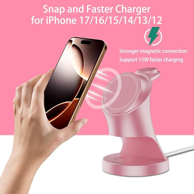 Wireless Charger3 in 1 Magnetic Wireless Charger Stand Fast Wireless Charging Dock for iPhone 17/16/15/14/13/12 Series Apple Watch Series AirPods Pro.