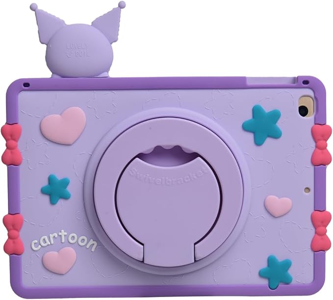 Cartoon Case for iPad Air 1/2 iPad 9.7 2017/2018MONEHOYSY Cute Soft Silicone Kickstand [Drop ProofShock ProofAnti Slip] Back Stand Cover Case for Kids Children Teens Girls Boys (for Kuro-1)