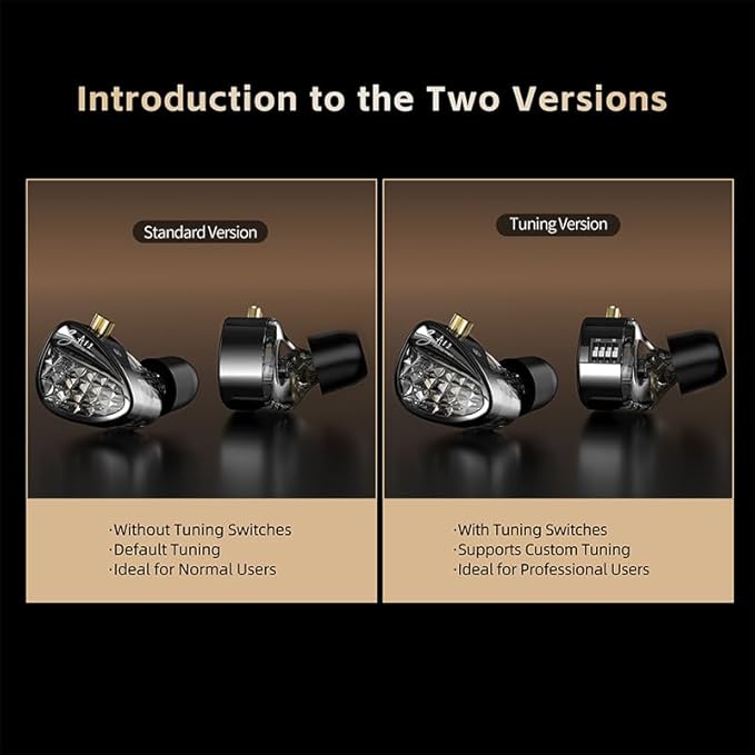 KZ ZA12 in Ear Monitor 2DD+4BA Hybrid Wired Earbuds KZ in Ear Monitor with 4-Level Tuning Switch Gaming EarbudsSilver-Plated IEM Cable for Audiophile (No Microphone Matte Black Tunable Version)