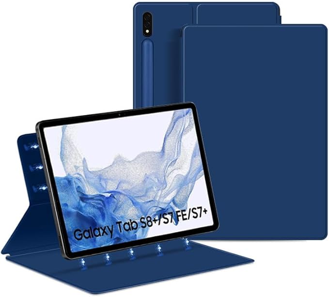 Magnetic Case for Galaxy Tab S8 Plus 12.4 inch 2022/Galaxy Tab S7 FE 2021/Galaxy Tab S7 Plus 2020 with Pen Holder Lightweight and Slim Magnetic Stand Case with Auto Sleep/Wake Blue