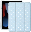 Cute White Polka Dot for iPad Pro 12.9 Inch Case 5th/6th Generation 2022/2021/2020 with Pencil Holder Auto Sleep/Wake Blue Leather Soft TPU Back Cover