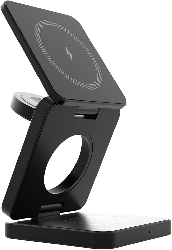 2025 New 3 in 1 Fast Magnetic Foldable Wireless Charger Aluminum Charging Stand Dock iPhone 12/13/14/15/16/17 Mini Pro Max/Airpods 23 Pro/Pro 2 &amp Smart Watches Ultra/SE/10/9/8/7/6/5/4/3/2/SE (Bla
