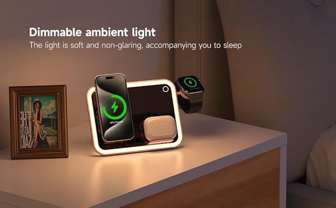 Tron 3 in 1 Qi Wireless Charger Mirror Pink Include led 6 ft Led Cable and 25w Power Adapter. Pink Color