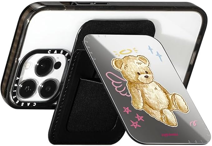 CASETiFY Snappy Card Holder Stand Compatible with Magsafe - Angel Teddy Bear - Silver Mirror