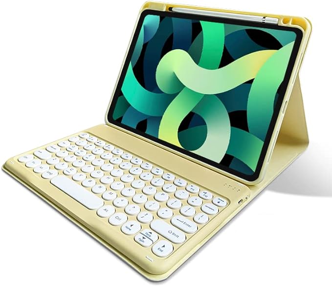 Keyboard Case for iPad Air 11 inch M3 M2 Air 5th/4th Generation 10.9 inch iPad Pro 11 inch 4th/3rd/2nd Generation Detachable Keyboard Case Round Keys (Yellow)