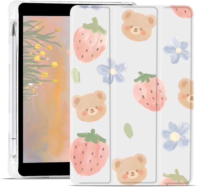 JOYLAND Cute Bear Case for iPad Air 13 Inch M3/M2 (2025/2024) Clear TPU Smart Stand Back Cover with Pencil Holder for Girls Women Kids Auto Wake/Sleep Foldable Protective Case