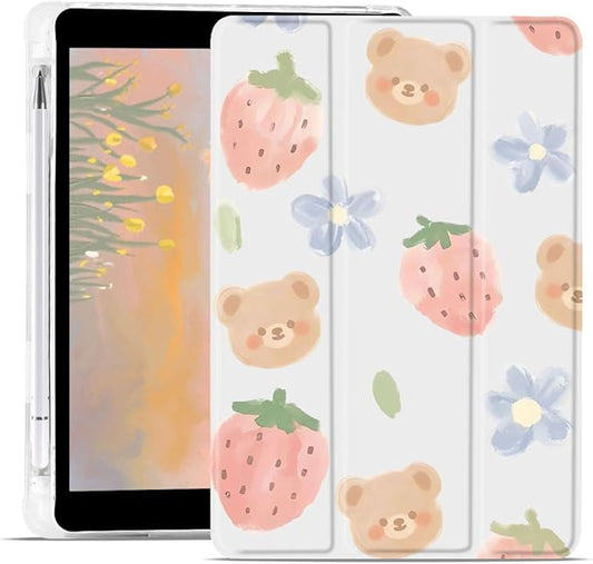 JOYLAND Cute Bear Case for iPad Air 13 Inch M3/M2 (2025/2024) Clear TPU Smart Stand Back Cover with Pencil Holder for Girls Women Kids Auto Wake/Sleep Foldable Protective Case