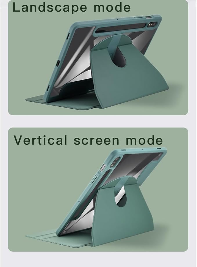 Rotating Case for Samsung Galaxy Tab S8 Plus 2022 / S7 FE 2021 / S7 Plus (SM-T970 T975 T976) 2020 12.4-Inch with Pencil Holder 360 Degree Rotation Clear Back Cover Auto Wake/Sleep (Grey)