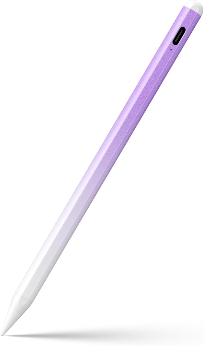 Stylus Pen for iPad 6th-11th Generation-2X Fast Charge Active Pencil Compatible with 2018-2025 Apple iPad Pro 11/12.9/M4 iPad Air 3/4/5/M2/M3iPad mini 5/6 Gen-Gradient White Purple