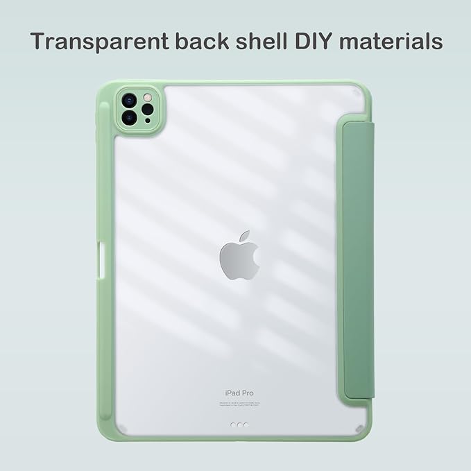 Cute Palm Tree for iPad Air 11 Inch Case 7th/6th Generation (M3/M2) 2025/2024 with Pencil Holder Auto Sleep/Wake Green Leather Clear Acrylic Back Cover