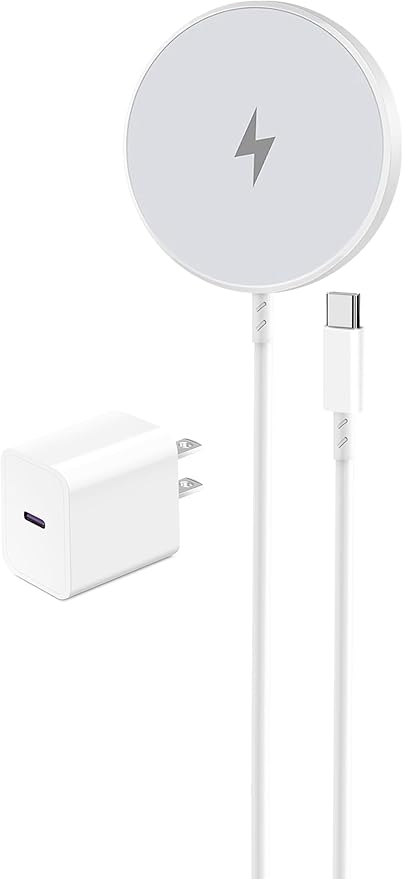 Magnetic Wireless Charger for Apple iPhone 17/16/15/14/13/12/11/AirPods 2-Pack Fast Charging Long Cable 10ft Magnet Pad &amp 2-Pack Type-c Charger Block White