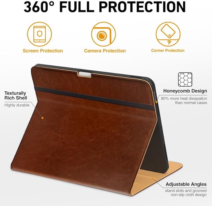 Leather Cases for IPad Pro 12.9 Case 6th/5th/4th/3rd Generation - Protective Multi-Angle Folio with Pencil Holder &amp Pocket - Auto Wake/Sleep Premium PU Leather Cover - Brown