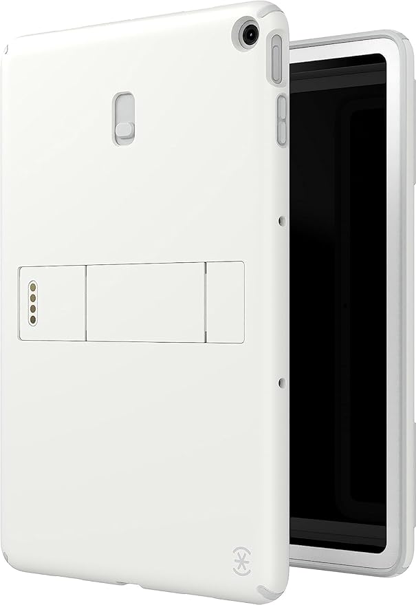Speck Google Pixel Tablet 2023 Case and Stand - Full Back Thin Scratch Resistant Drop Protection &amp Adjustable Kickstand - Works with Google Pixel Charging Speaker Dock - White &amp Silver Stan