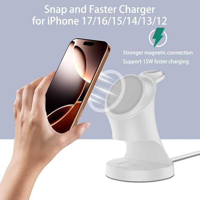 3 in 1 Wireless Charging Station for Apple DevicesMagsafe Charger for IPhone17 16 15 14 13 12 Pro/Max/Plus/Mini Wireless Charger Station for AirPods 2/3/4Pro iWatch Ultra11/10/9/8/7/SE/6/5/4/3/2