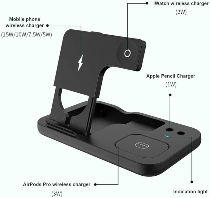 BoxWave Charger Compatible with Marshall Major IV - Wireless MultiCharge Desktop Stand Pro Qi Wireless 4 in1 Charger Stand Multiple Devices for Marshall Major IV - Jet Black