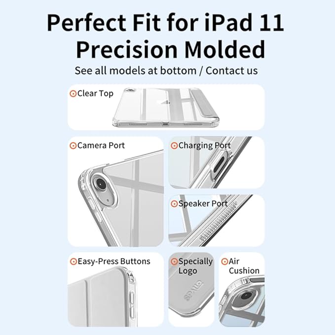 for iPad (A16) 11th/10th Generation Case (2025/2022) - Magnetic Detachable Portrait/Landscape Stand Cover with Hard Shell Back5 Standing AnglesAuto Wake/Sleep Slim &amp LightGray