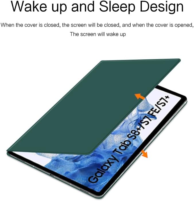 Magnetic Case for Galaxy Tab S8 Plus 12.4 inch 2022/Galaxy Tab S7 FE 2021/Galaxy Tab S7 Plus 2020 with Pen Holder Lightweight and Slim Magnetic Stand Case with Auto Sleep/Wake DarkGreen