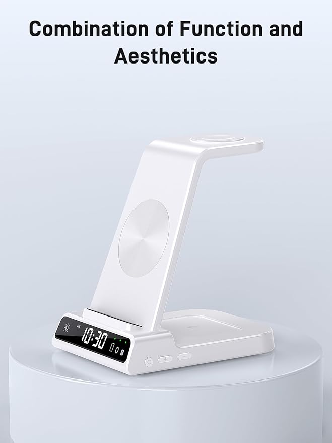 Wireless Charger Samsung Charging Station: 3 in 1 Android Charging Stand with Dimmable Clock - Nightstand Organizer for Galaxy S25 Ultra S24 Galaxy Watch 8 7 6 5 4 Galaxy Buds Space-Saving Charger