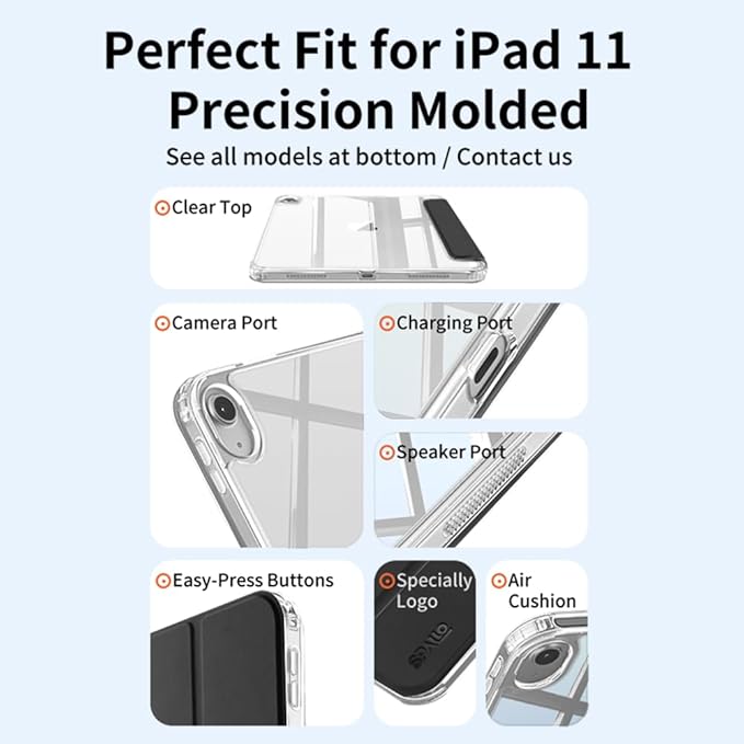 for iPad (A16) 11th/10th Generation Case(2025/2022) - Magnetic Detachable Portrait/Landscape Stand Cover with Hard Shell Back5 Standing AnglesAuto Wake/Sleep Slim &amp LightBlack