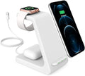 3-in-1 Magnetic Wireless Charger – Fast Charging Dock for iPhone Apple Watch &amp AirPods – Foldable Stand with USB-C Cable (White)