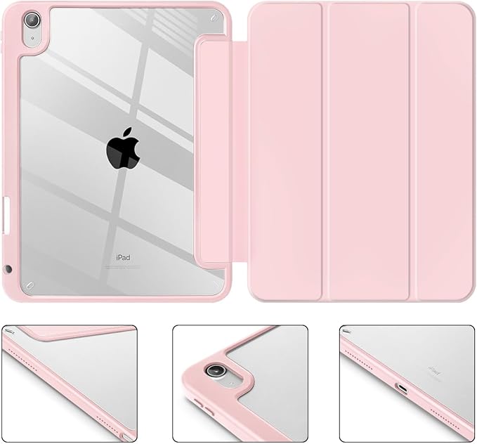 Tuiklol for iPad (A16 Chip) 11th Generation 11 inch 2025 / iPad 10th Generation 10.9 inch 2022 Case Buit in Pencil Holder with Clear Back Shell Cover Trifold Stand Auto Wake/Sleep Pink