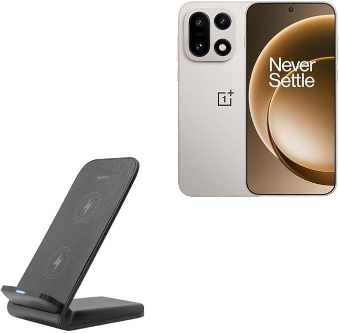 BoxWave Charger Compatible with OnePlus 15 - Wireless QuickCharge Stand (15W) Desktop Viewing Qi Wireless Charging - Jet Black