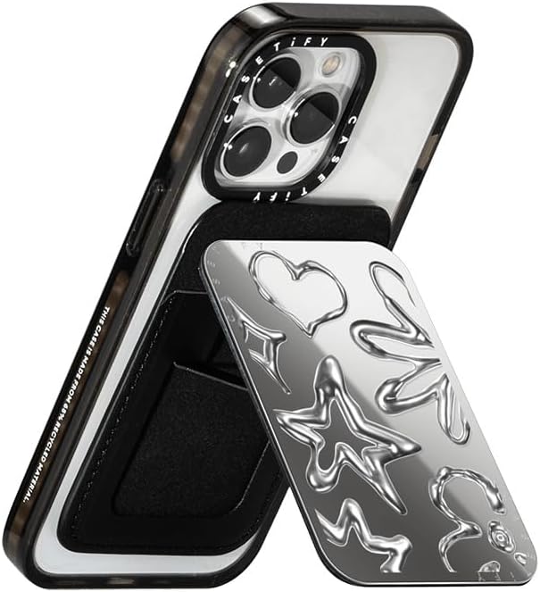 CASETiFY Snappy Card Holder Stand Compatible with Magsafe - Chrome Doodles - Silver Mirror
