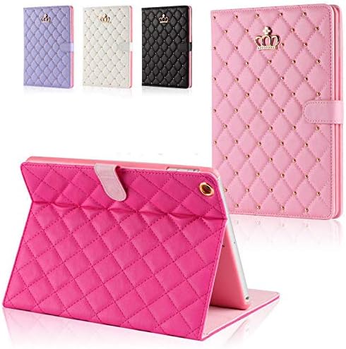 for iPad 9.7 Inch 6th/5th Generation 2018/2017 CaseiPad air 2/iPad AirCrown Bling Diamond Cute PU Leather Smart Auto Sleep/Wake Folio Stand Shockproof Cover for Apple iPad 9.7 InchRose Red