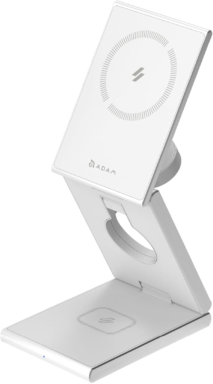 ADAM elements Mag Z 3-in-1 Foldable Travel Charging Station Magnetic Wireless Charger for iPhone 17-12 Apple Watch AirPods &amp Samsung Galaxy Watch Compact Portable Stand for Desk &amp Travel (