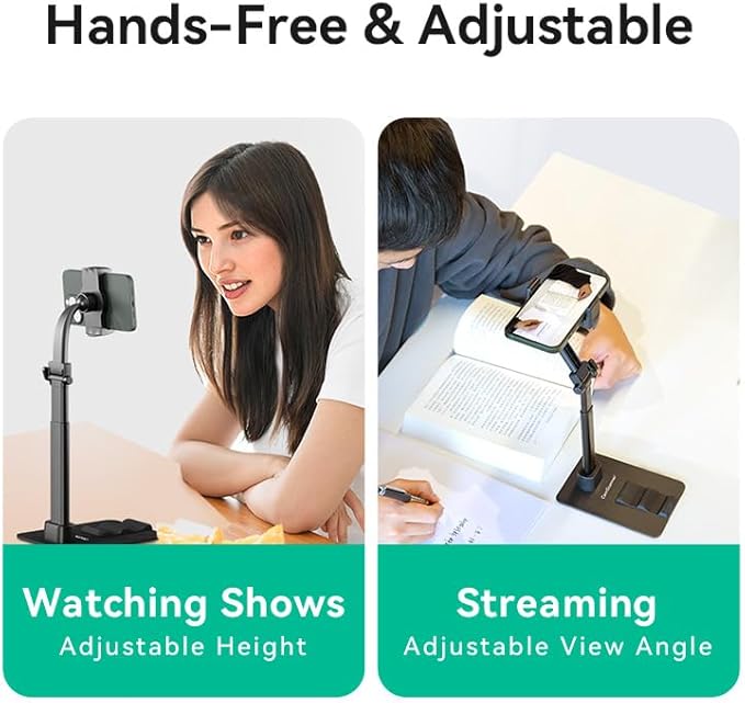 Adjustable Phone Stand 360° Rotatable Clip-On HolderDesk Mount with Non-Slip Base for Phone(1 Pack)