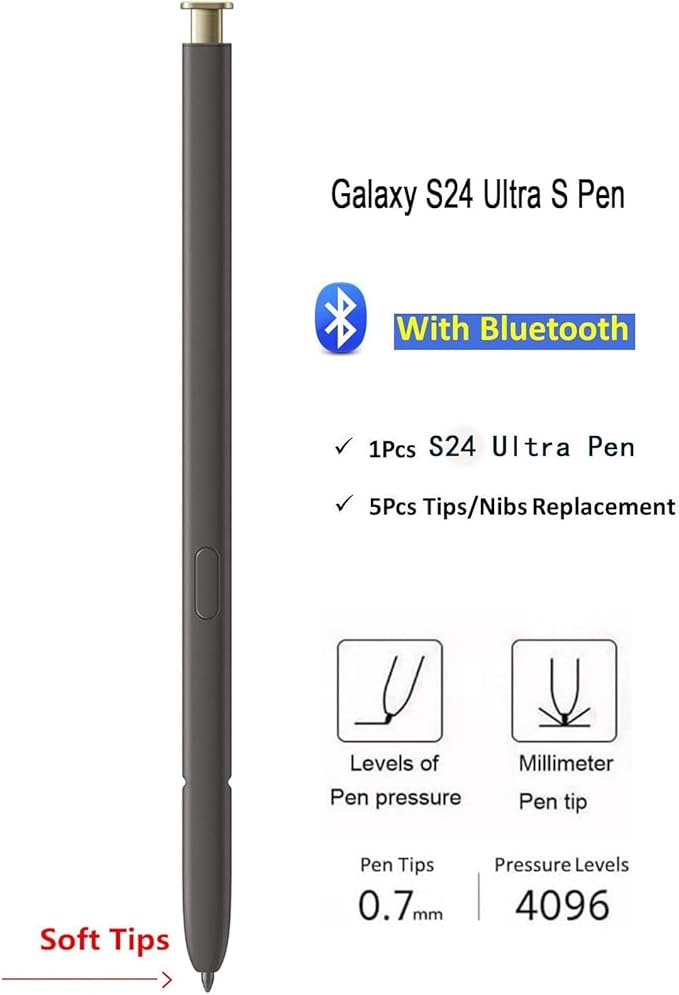 S24 Ultra Stylus Pen (WithBluetooth) Replacement for Samsung Galaxy S24 Ultra 5G All Versions Touch Pen +Tips/Nibs. (Titanium Yellow/S24 Ultra)