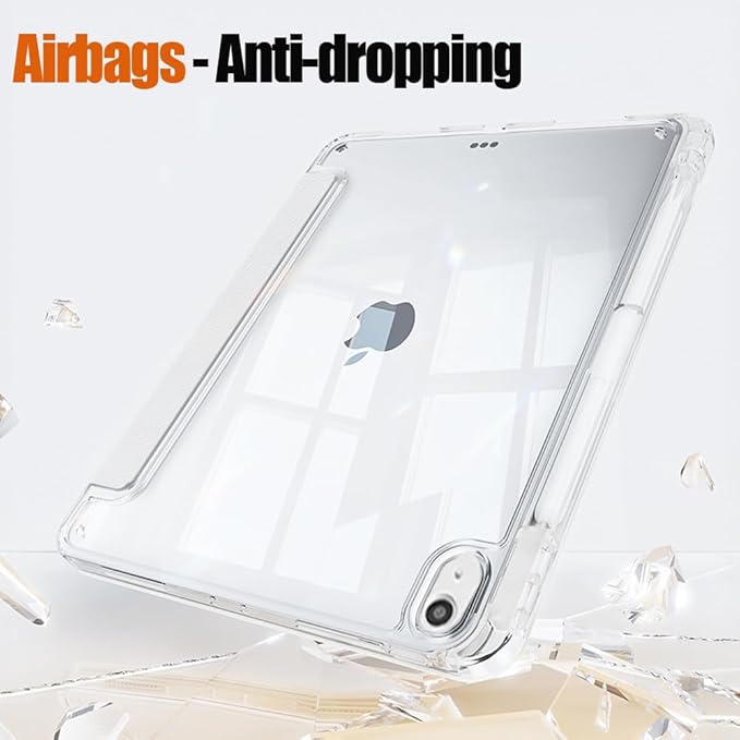 Slim Case for iPad Air 11 Inch M4/M3/M2 (2026 8th/2025 7th/2024 6th) 10.9 Inch 5th Gen 2022/4th Generation 2020 with Pencil Holder Multi-Angle Stand Clear Cute Smart Cover Auto Wake-Sleep (Cream)