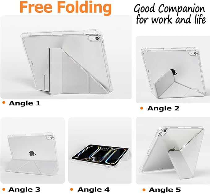 Slim Case for iPad Air 11 Inch M4/M3/M2 (2026 8th/2025 7th/2024 6th) 10.9 Inch 5th Gen 2022/4th Generation 2020 with Pencil Holder Multi-Angle Stand Clear Cute Smart Cover Auto Wake-Sleep (Grey)