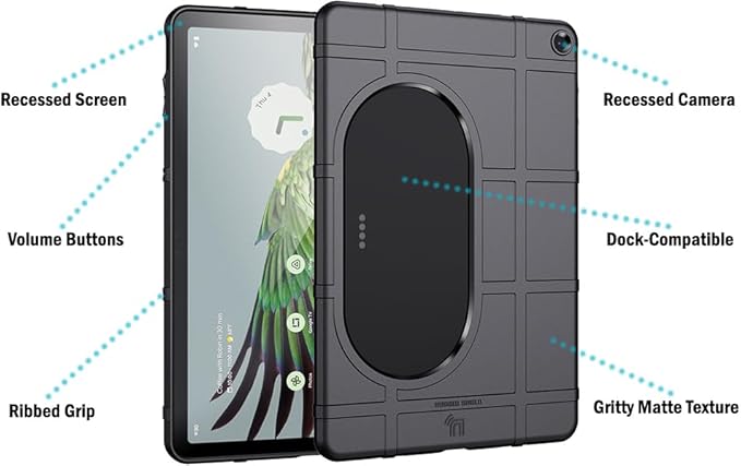 Case and Travel Cover for Google Pixel Tablet (2023) Nakedcellphone Special Ops Rugged Shield and Hard Shell View Stand Companion - Black Carbon Fiber Design