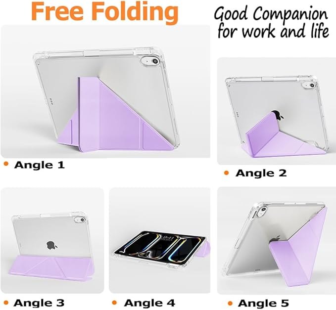Slim Case for iPad Air 11 Inch M4/M3/M2 (2026 8th/2025 7th/2024 6th) 10.9 Inch 5th Gen 2022/4th Generation 2020 with Pencil Holder Multi-Angle Stand Clear Cute Smart Cover Auto Wake-Sleep (Violet)