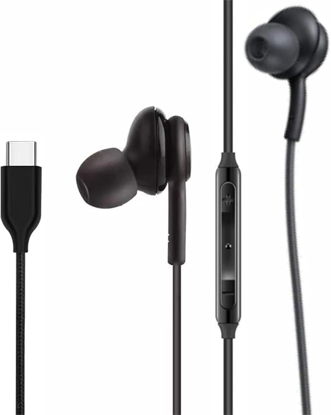 2026 Completely Upgraded Version Earbuds Stereo in-Ear Headphones 3-Year Warranty for Samsung Galaxy S25 S24 S23 S22 S21 S20 Note 10 10+ with Microphone and Volume Remote Type-C Connector-Black