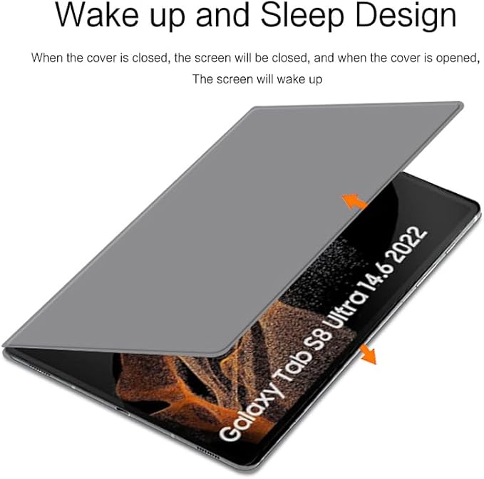 Magnetic Case for Galaxy Tab S8 Ultra 2022 14.6 Inch (SM-X900/X906) with S-Pen Holder Lightweight and Slim Magnetic Stand Case with Auto Sleep/Wake Grey