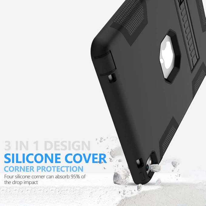 Puxicu Case for iPad Pro 9.7 Inch 2016 Release (Old Model) Heavy Duty Rugged Protective Cover for iPad Pro 9.7-Inch 2016 (A1673/A1674/A1675) Black