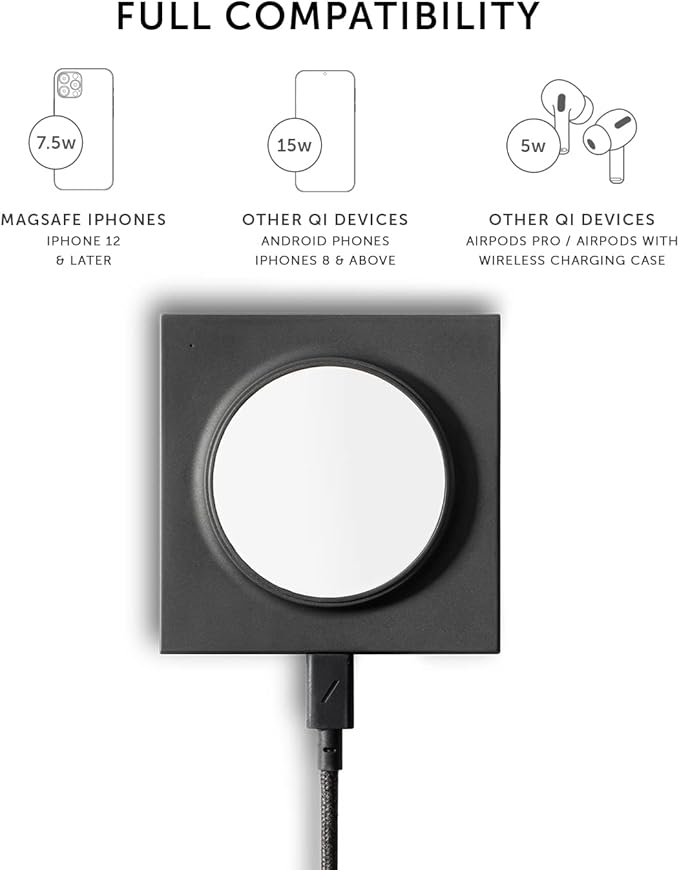 Native Union Drop Magnetic Wireless Charger – Non-Slip MagSafe Wireless Charging Pad for iPhone 15 15 Plus 15 Pro 15 Pro Max iPhone 8 to iPhone 15 – 15W Fast-Charging for Qi-Compatible Devices