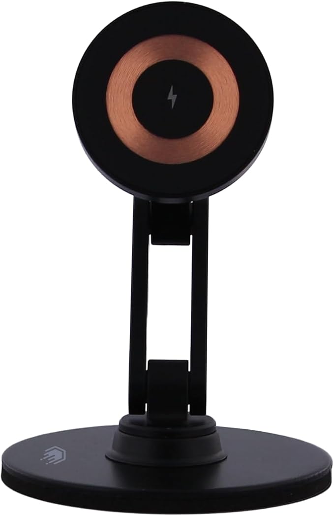 ClikDock Cell Phone Magnetic Wireless Charger Stand 360° Spin Aluminum Construction Compatible with MagSafe Phones for iPhone &amp Andriod (Black)