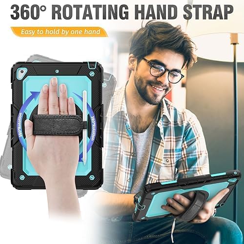 HXCASEAC Case for iPad Pro 9.7 Air 2 9.7 inch 6th/5th Gen 2018/2017/2016/2014 with Screen Protector/Pencil Holder/ 360 Rotating Hand Strap Stand Full Body Protective Cover for iPad 9.7 - Blue