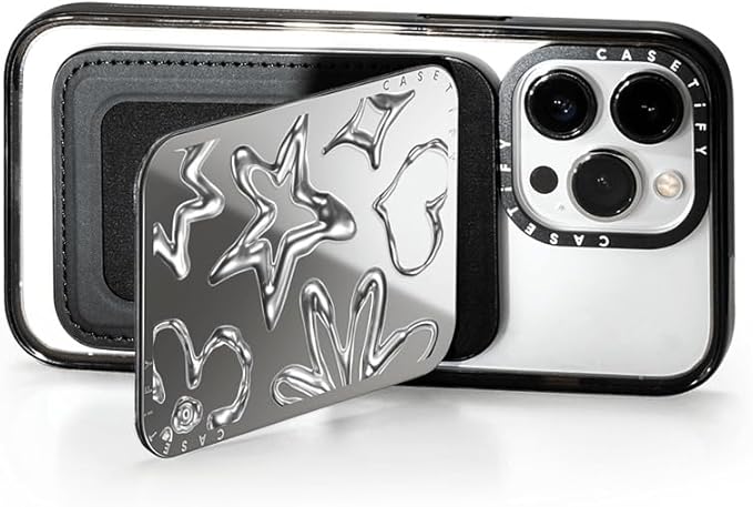CASETiFY Snappy Card Holder Stand Compatible with Magsafe - Chrome Doodles - Silver Mirror