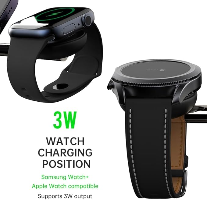 4 in1 Magnetic Wireless Charging Stand 15W Fast Chargingwith Neutral Light Design for iPhone 17/16、15/14/13/12 Series iWatch and Sansung Watch Airpods and Samsung TWS (T256-Black)