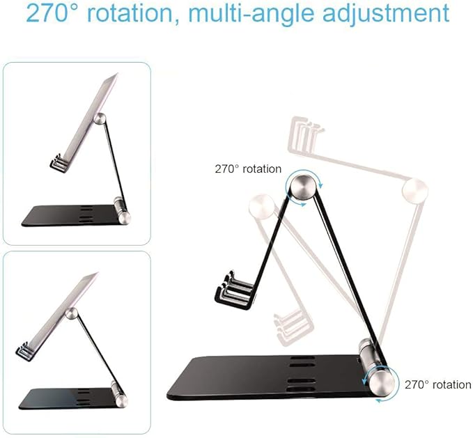 iAnder Aluminum Phone Stand Muti Functional Flat Phone Dual Bracket Adjustable Tablets Stand Compatible with iPhone iPad Smartphone and Tablet (Black)