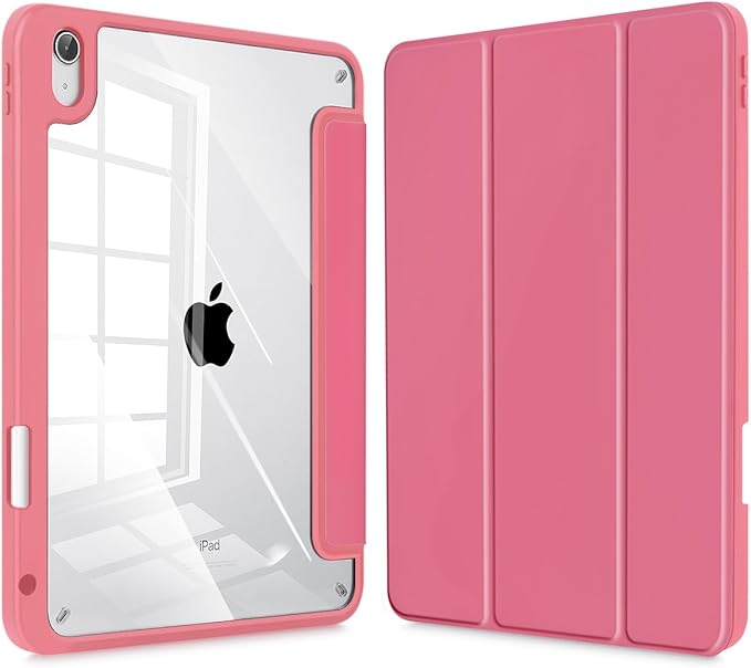 Tuiklol for iPad (A16 Chip) 11th Generation 11 inch 2025 / iPad 10th Generation 10.9 inch 2022 Case Buit in Pencil Holder with Clear Back Shell Cover Trifold Stand Auto Wake/Sleep Watermelon Red
