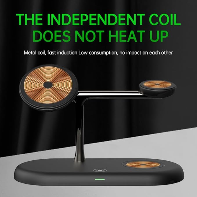 4 in1 Magnetic Wireless Charging Stand 15W Fast Chargingwith Neutral Light Design for iPhone 17/16、15/14/13/12 Series iWatch and Sansung Watch Airpods and Samsung TWS (T256-Black)