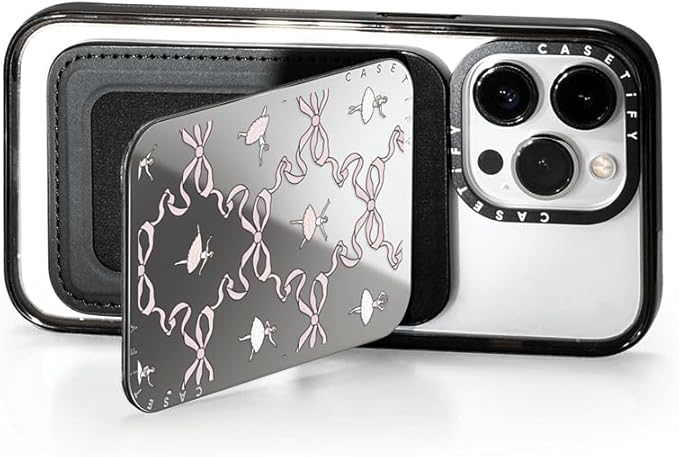 CASETiFY Snappy Card Holder Stand Compatible with Magsafe - Ballerina Pattern - Silver Mirror