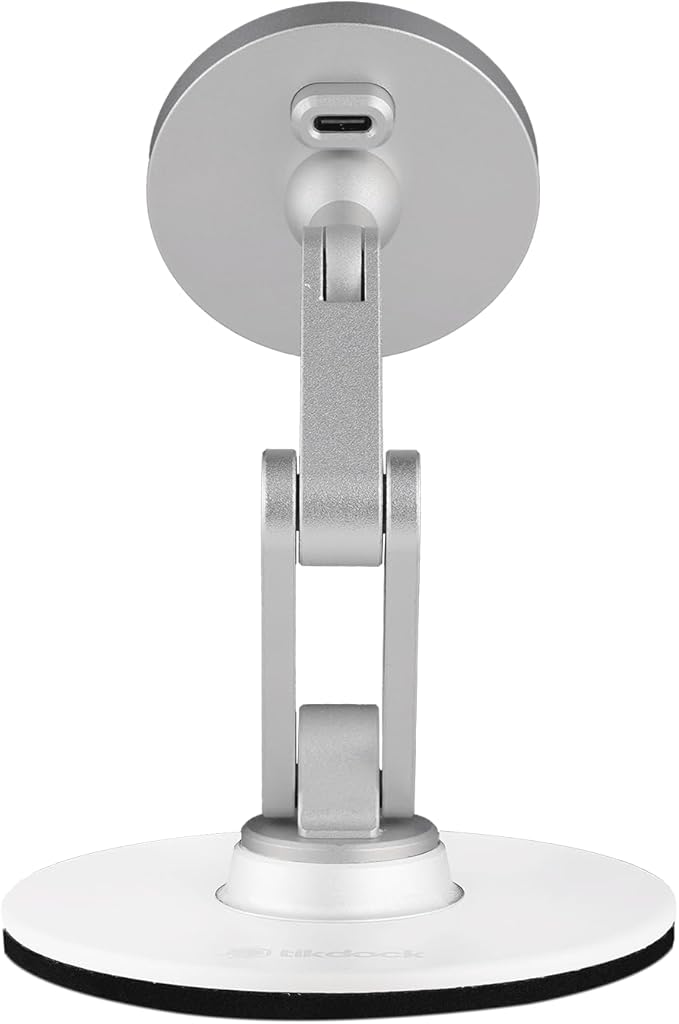 ClikDock Cell Phone Magnetic Wireless Charger Stand 360° Spin Aluminum Construction Compatible with MagSafe Phones for iPhone &amp Andriod (Platinum)