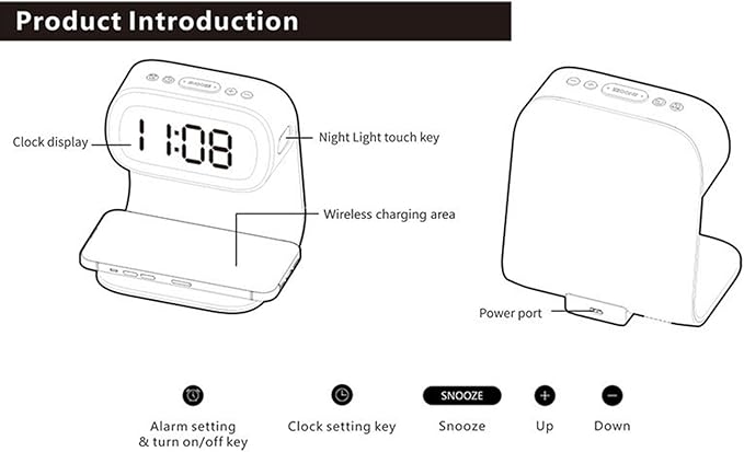 Wireless Charger Alarm Clock Featuring Wireless Charging Clock Alarm 3-Level Lighting 15W Fast Wireless Charging and Compatibility with All Qi-Enabled Devices A40 White.